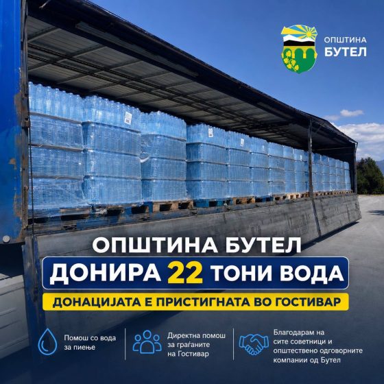 ОПШТИНА БУТЕЛ ДОНИРА 22.000 ЛИТРИ ВОДА ЗА ГРАЃАНИТЕ НА ГОСТИВАР